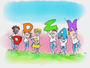 Bambinә GenderLens sollevano grosse lettere colorate che formano la scritta DDL ZAN